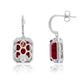 Suzy Levian White Sterling Silver Emerald Cut Red White Cubic Zirconia Halo Dangling Earrings