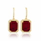 Suzy Levian Yellow Sterling Silver Emerald Cut Red White Cubic Zirconia Halo Dangling Earrings