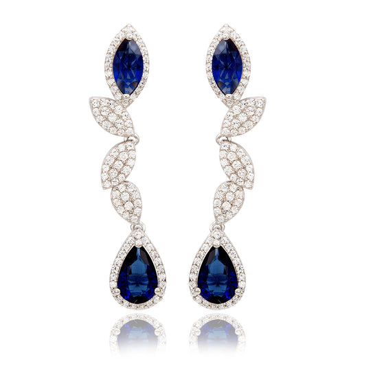 Suzy Levian Sterling Silver Blue and White Cubic Zirconia Pear Marquise Shapes Drop Earrings