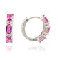 Suzy Levian Sterling Silver Emerald Cut Pink Sapphire and Diamond Accent Petite Hoop Earring