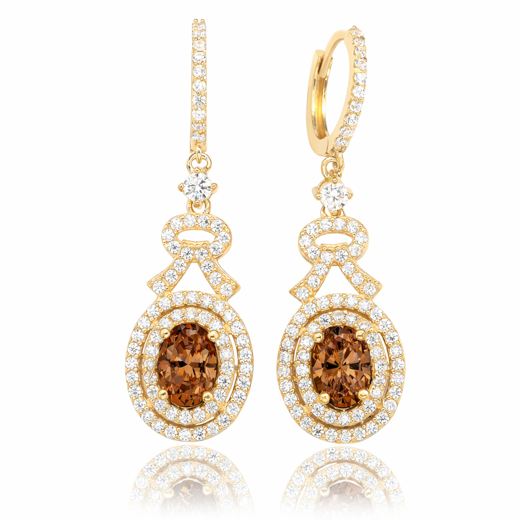 Suzy Levian Yellow Sterling Silver Brown Cubic Zirconia Drop Earrings