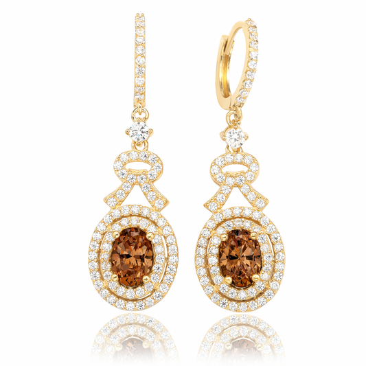 Suzy Levian Yellow Sterling Silver Brown Cubic Zirconia Drop Earrings