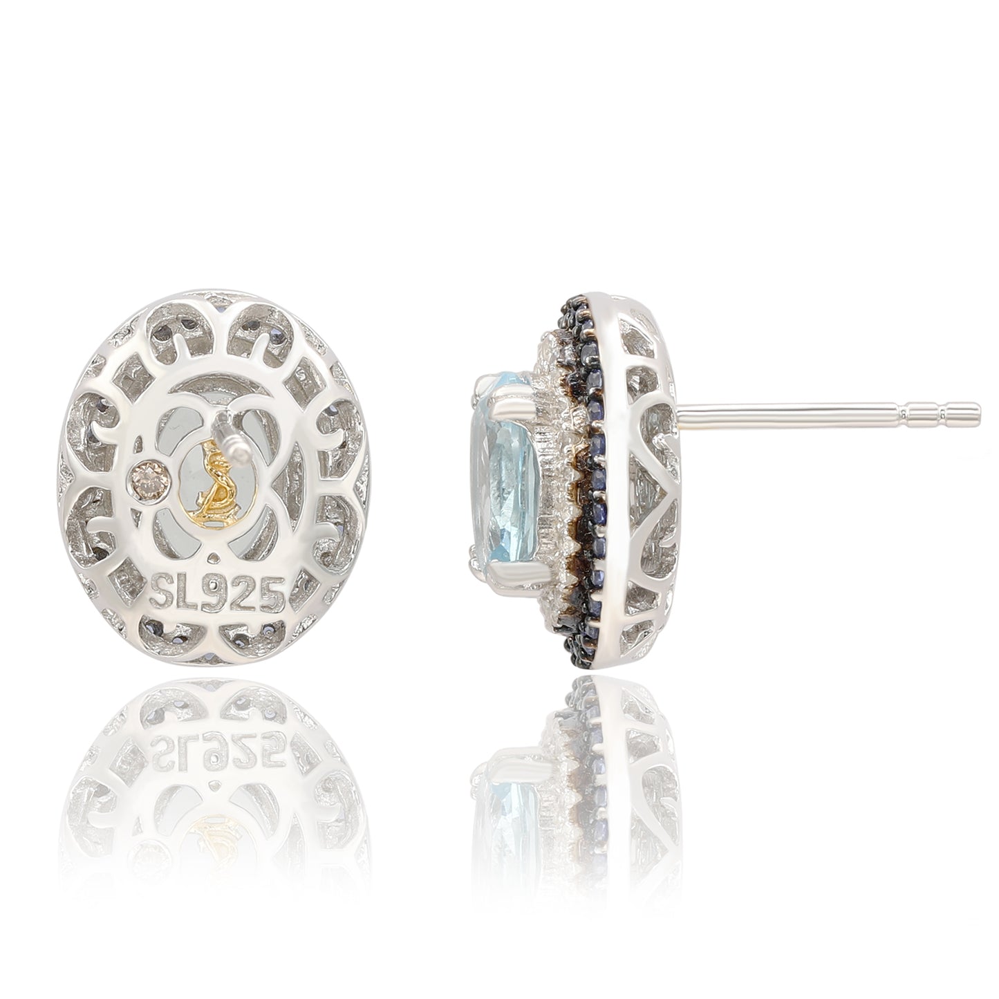 Suzy Levian Sterling Silver Oval Cut Blue Topaz And Sapphire Accent Stud Earrings