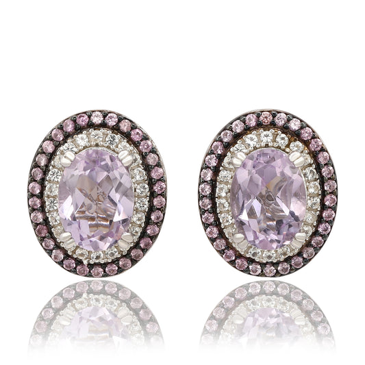 Suzy Levian Sterling Silver Oval Cut Purple Amethyst And Pink Sapphire Accent Stud Earrings