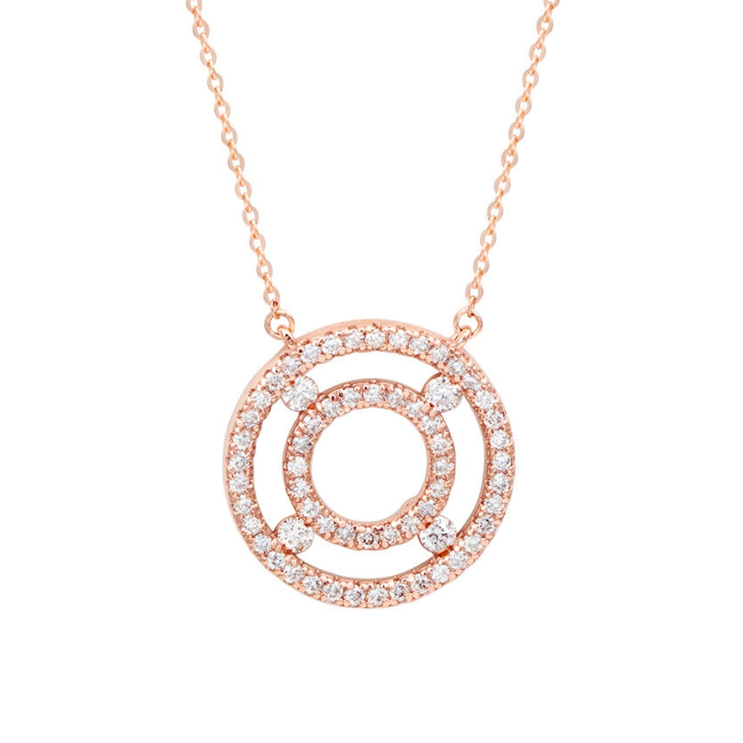 Suzy Levian 14K Rose Gold 0.75 ctw Diamond Double Circle Necklace