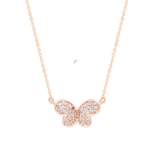 Suzy Levian 14K Rose Gold 0.20cttw Diamond Butterfly Necklace