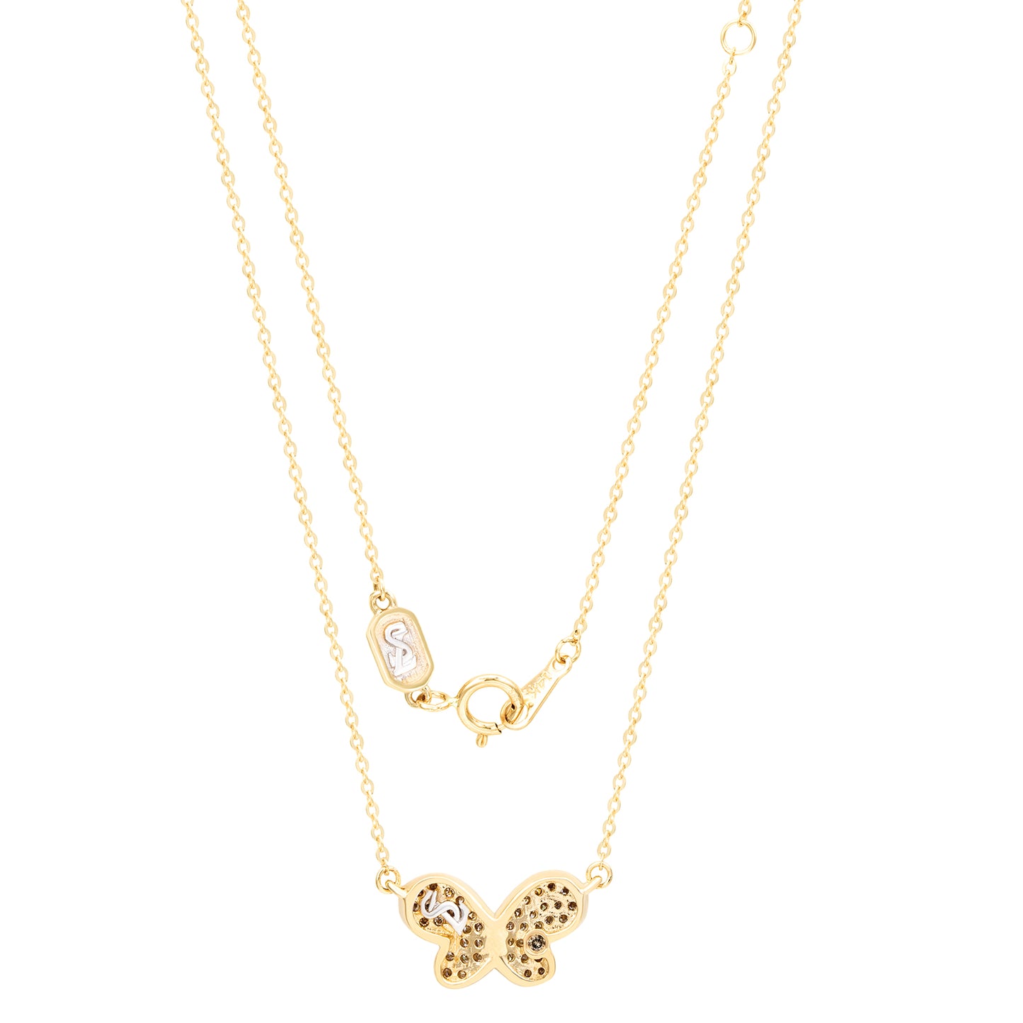 Suzy Levian 14K Yellow Gold 0.20cttw Diamond Butterfly Necklace