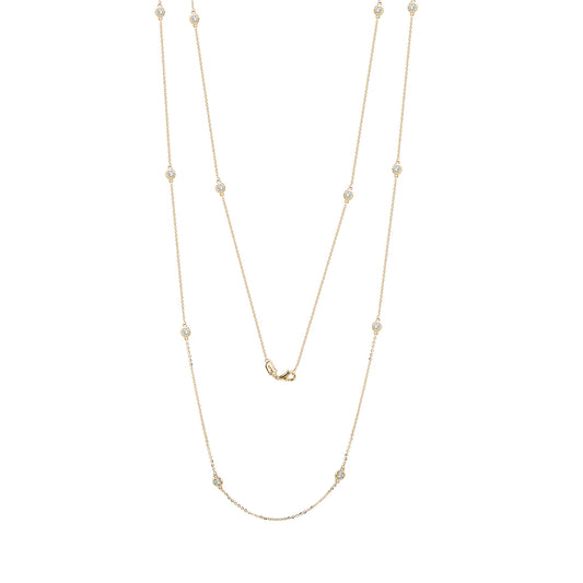 Suzy Levian 14k Yellow Gold 1.70 CTTW Bezel Diamond Station Necklace (36 inch)