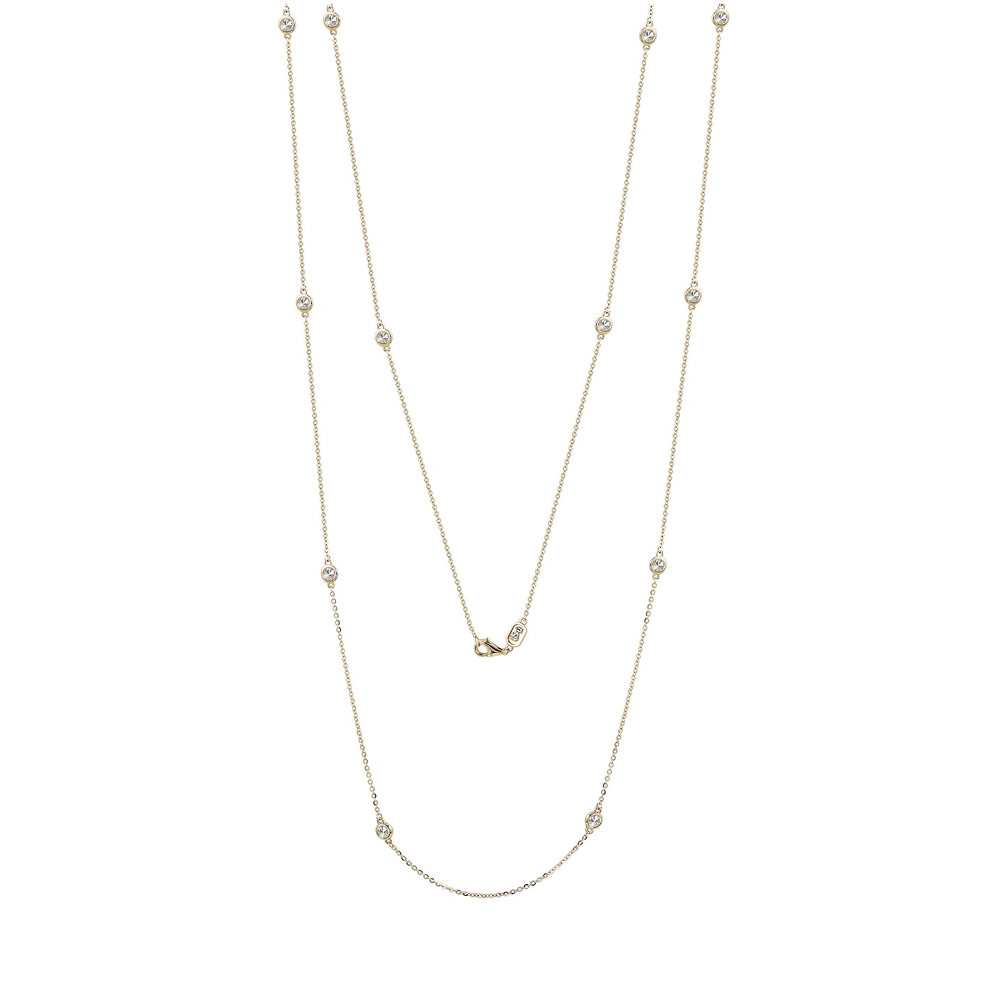 Suzy Levian 14k Yellow Gold 1.70 CTTW Bezel Diamond Station Necklace (36 inch)