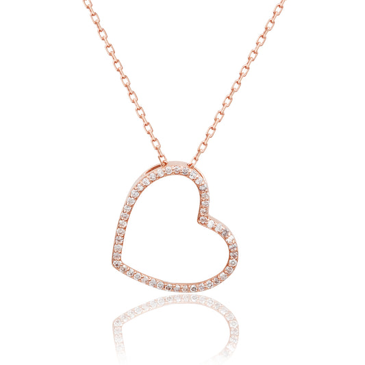 Suzy Levian 14K Rose Gold 0.25 cttw Diamond Heart Necklace