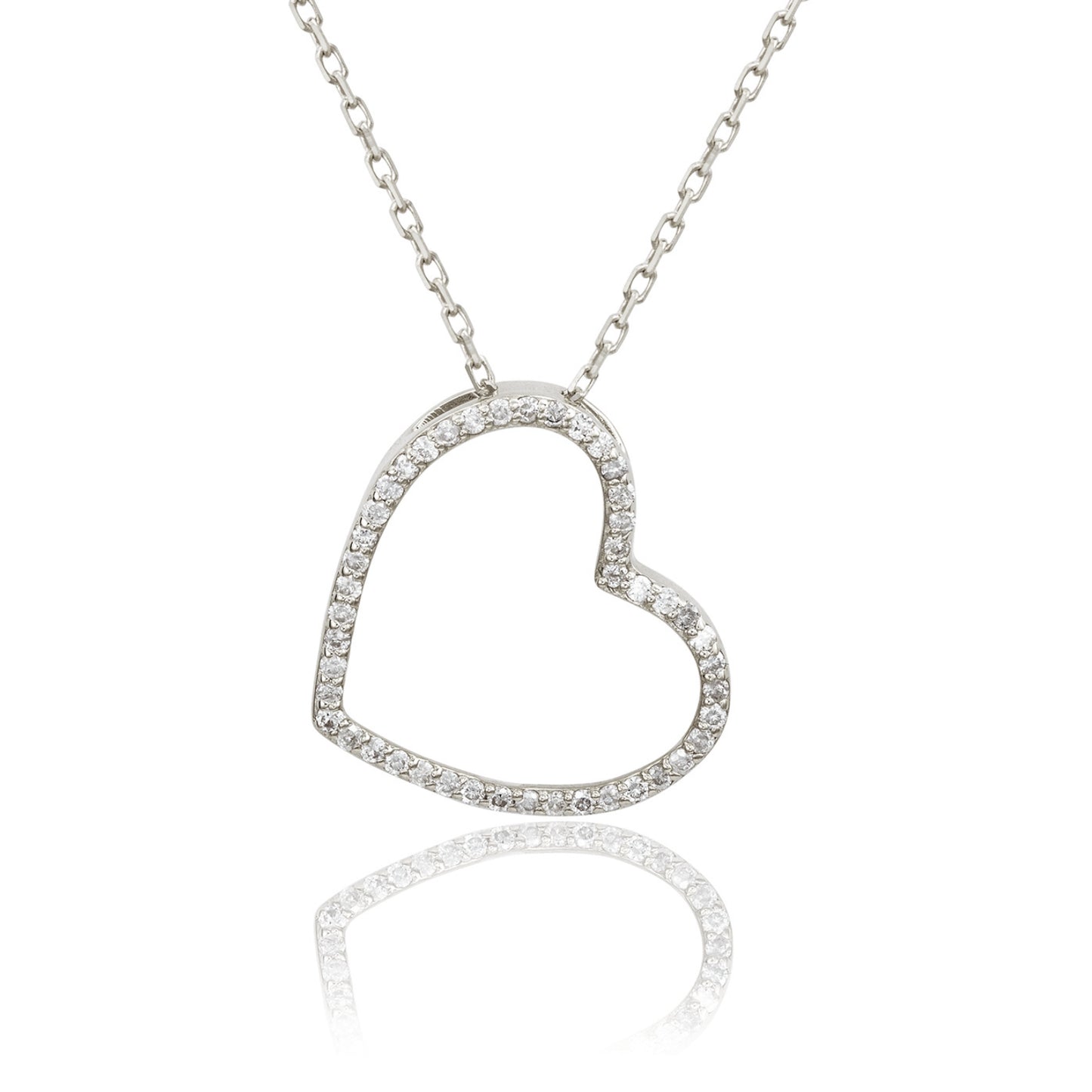 Suzy Levian 14K White Gold & .40cttw Diamond Tilted Heart Pendant