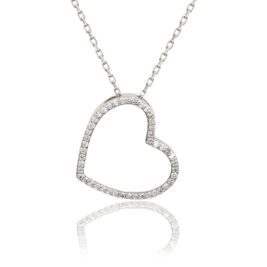 Suzy Levian 14K White Gold 0.25 cttw Diamond Heart Necklace