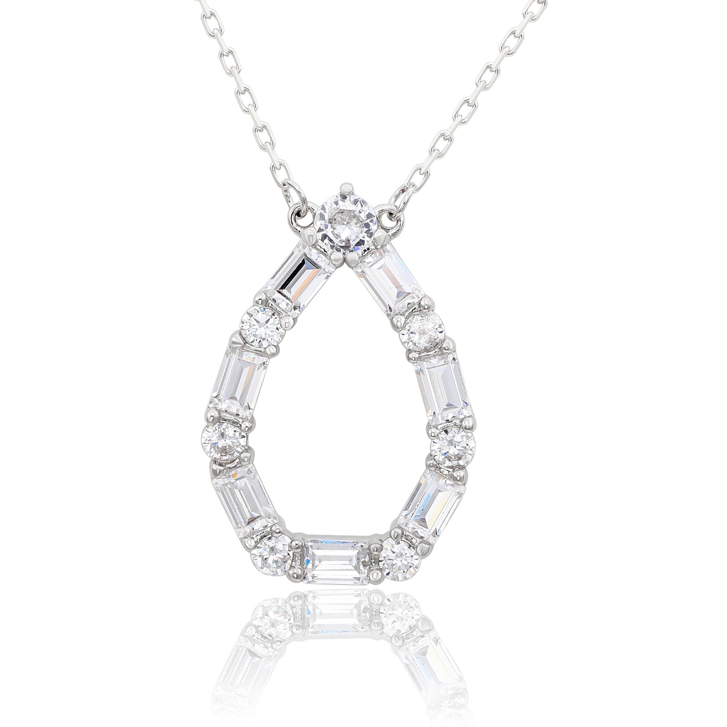 Suzy Levian Sterling Silver White Cubic Zirconia Alternating Pear Shape Necklace