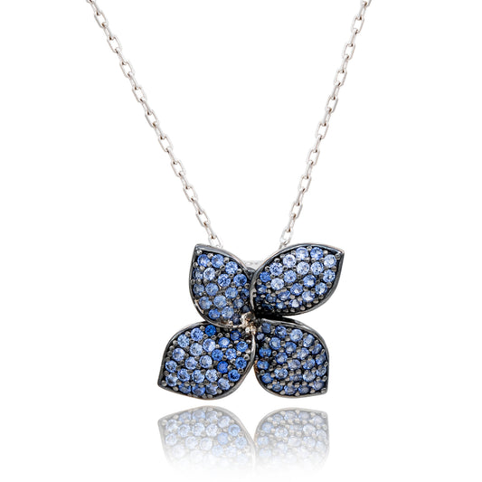 Suzy Levian Blue Sapphire and Diamond Accent in Black Sterling Silver Abstract Flower Pendant