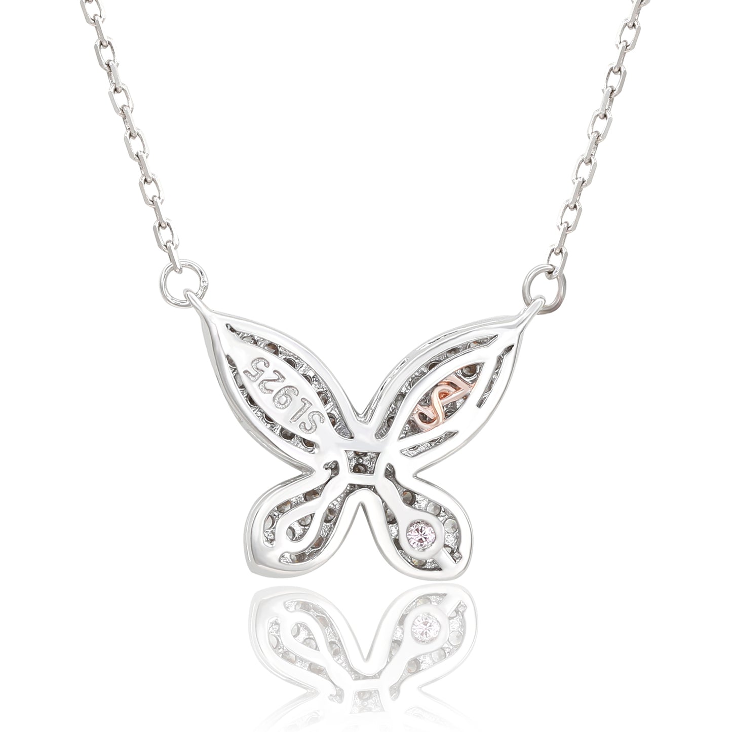 Suzy Levian White Sterling Silver White Cubic Zirconia  Pave Butterfly Necklace