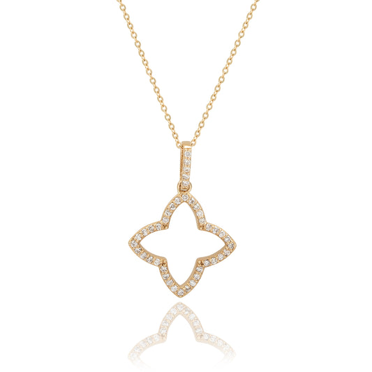 Suzy Levian 14K Yellow Gold .30ttw Diamond Clover Pendant