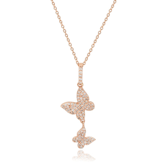 Suzy Levian 14K Rose Gold 0.40cttw Diamond Double Butterfly Pendant