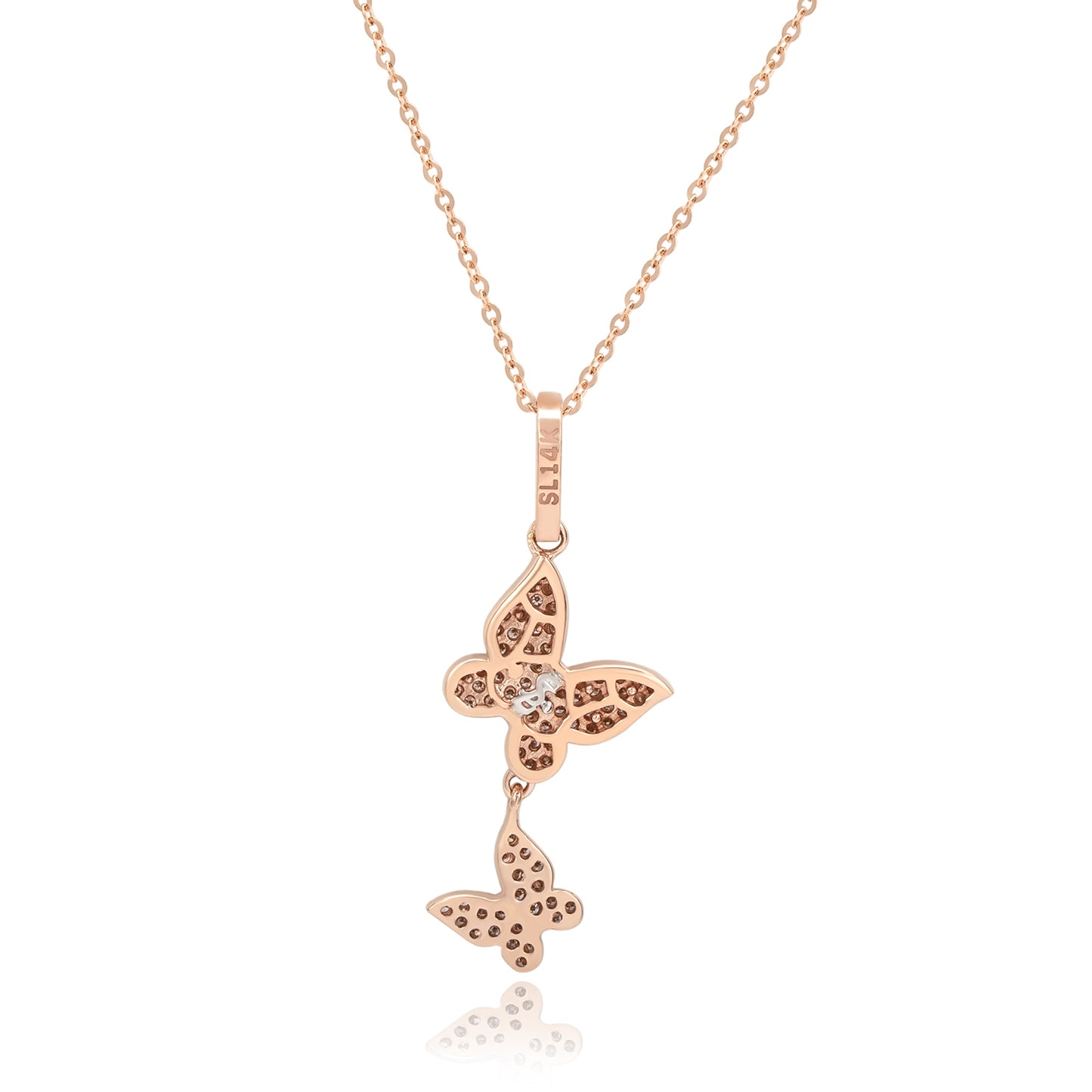 Suzy Levian 14K Rose Gold 0.40cttw Diamond Double Butterfly Pendant