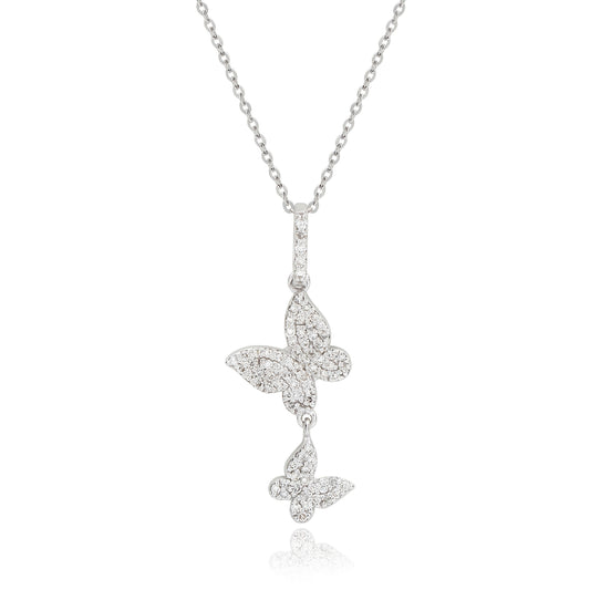 Suzy Levian 14K White Gold 0.40cttw Diamond Double Butterfly Pendant