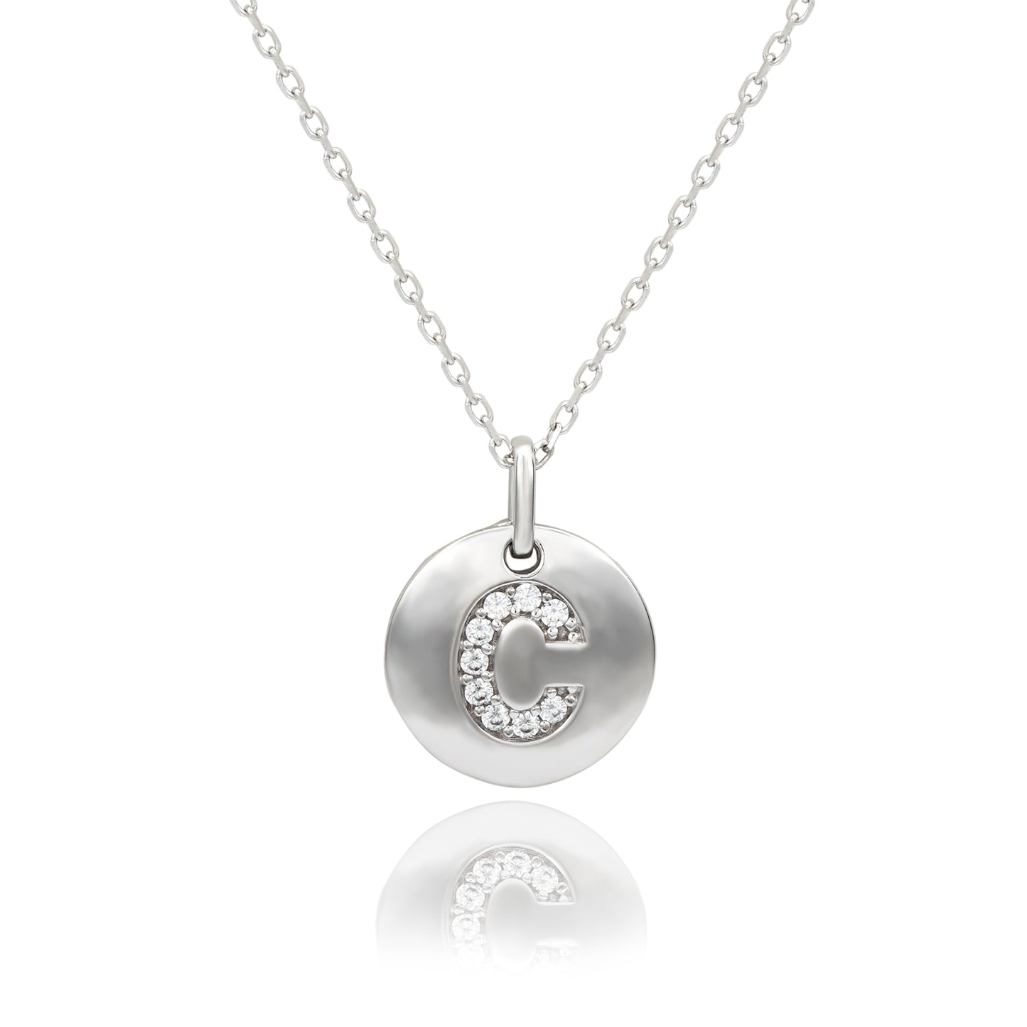 Suzy Levian White Sterling Silver Cubic Zirconia Letter Initial Disc Pendant