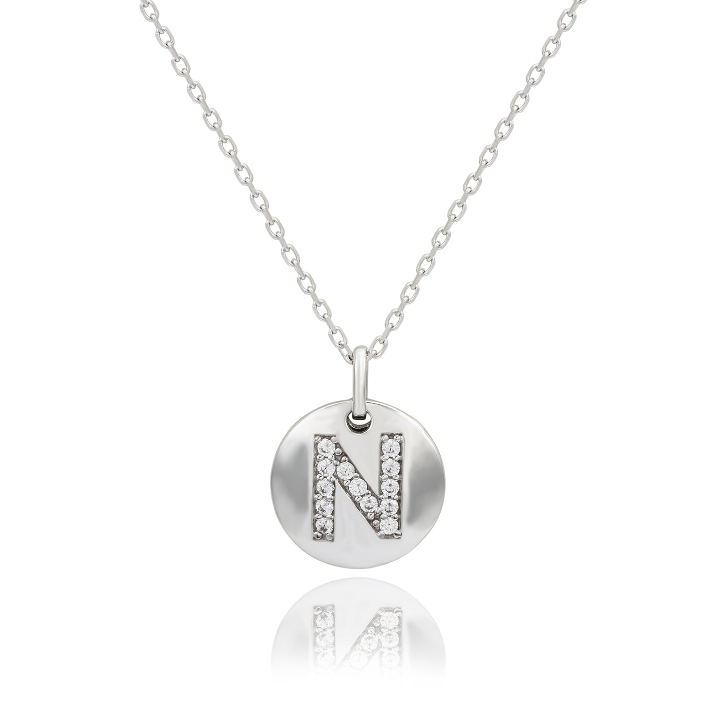 Suzy Levian White Sterling Silver Cubic Zirconia Letter Initial Disc Pendant