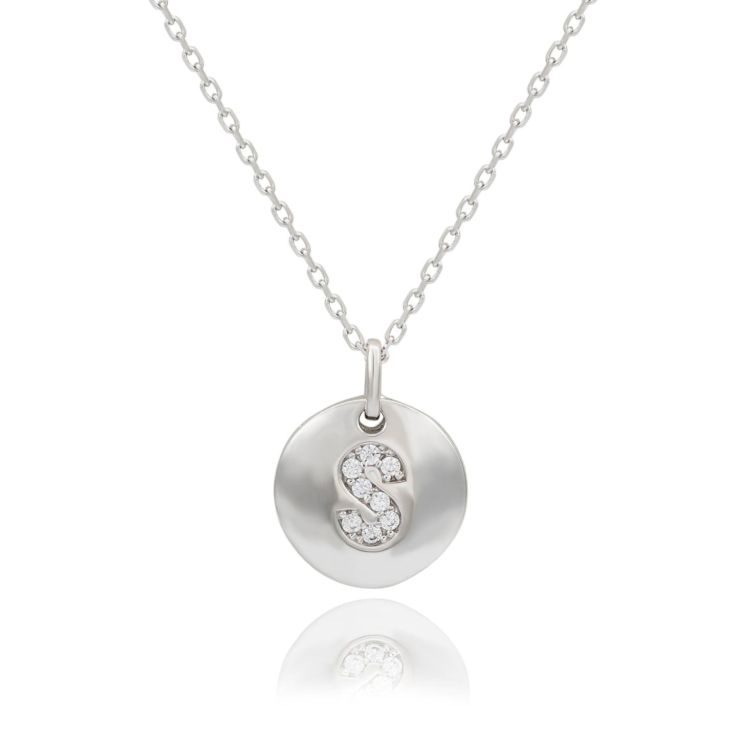 Suzy Levian White Sterling Silver Cubic Zirconia Letter Initial Disc Pendant