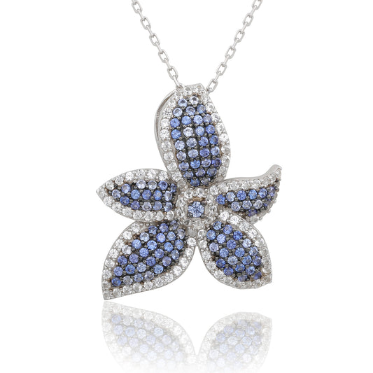 Suzy Levian Sterling Silver Blue Sapphire & Diamond Accent Flower Pendant