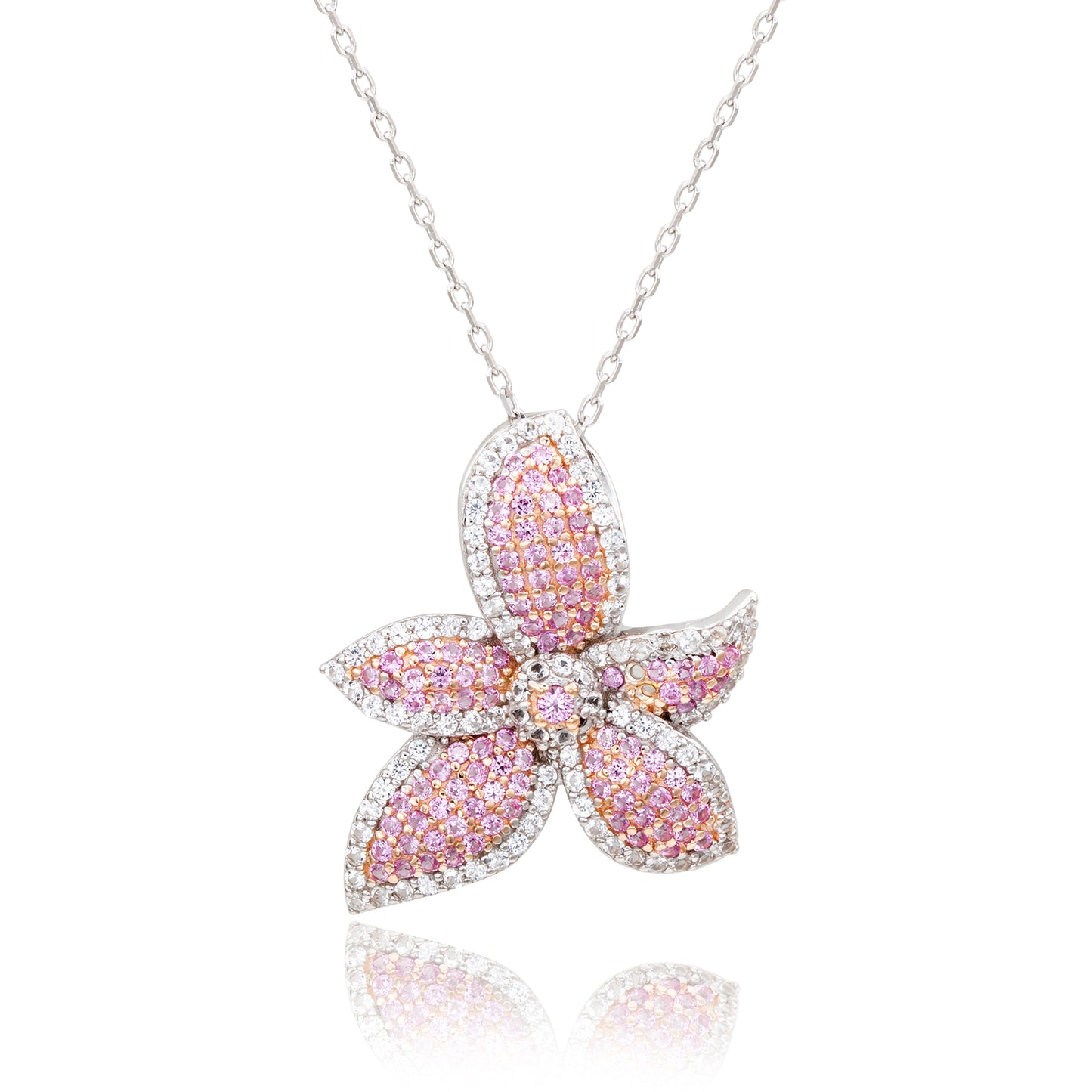 Suzy Levian Sterling Silver Pink Sapphire & Diamond Accent Flower Pendant