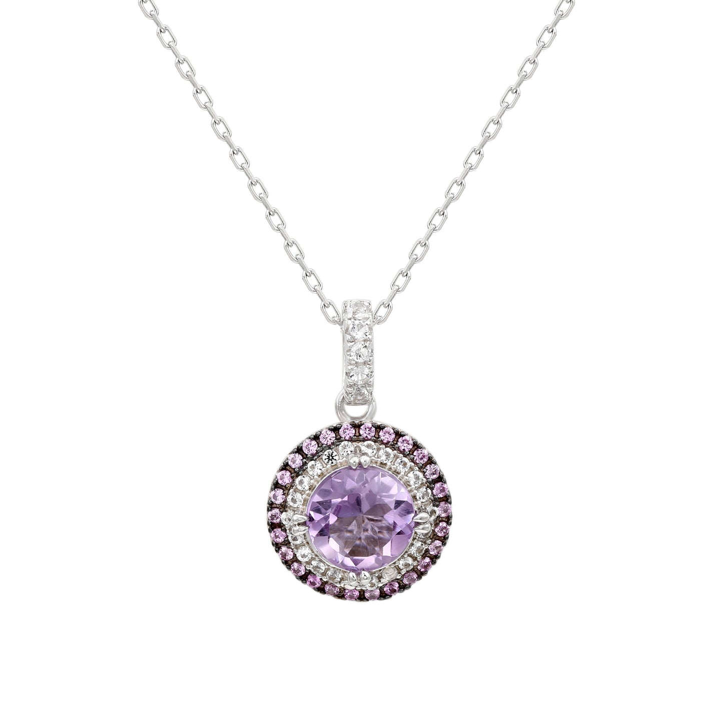 Suzy Levian Sterling Silver Round Cut Purple Amethyst And Sapphire Accent Pendant