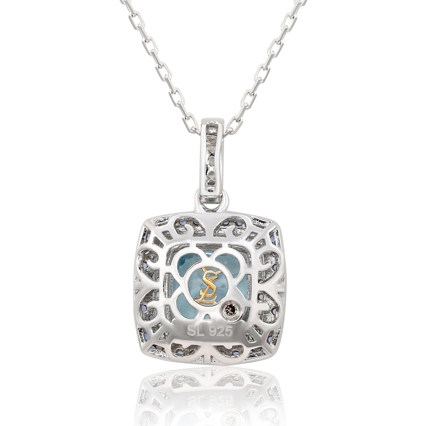 Suzy Levian Sterling Silver Cushion Cut Blue Topaz And Sapphire Accent Pendant