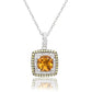 Suzy Levian Sterling Silver Cushion Cut Orange Citrine And Sapphire Accent Pendant