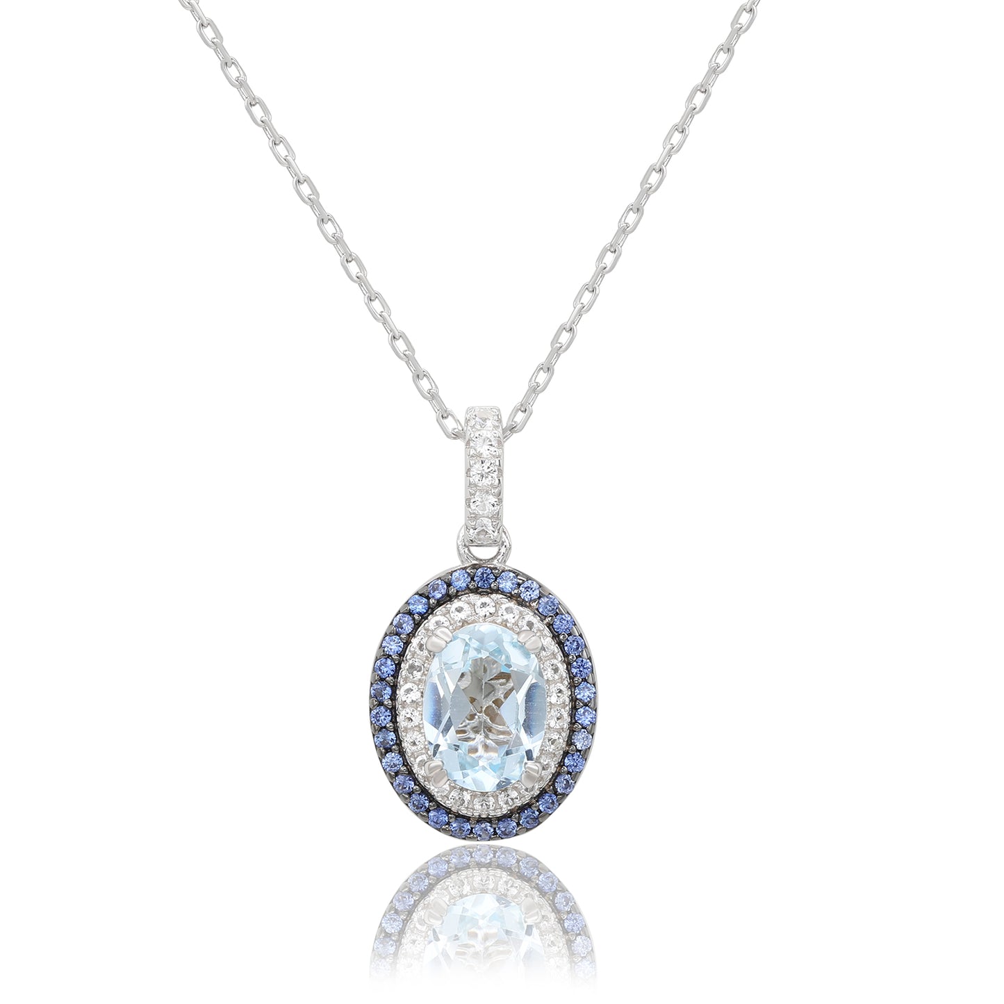 Suzy Levian Sterling Silver Oval Cut Blue Topaz And Sapphire Accent Pendant