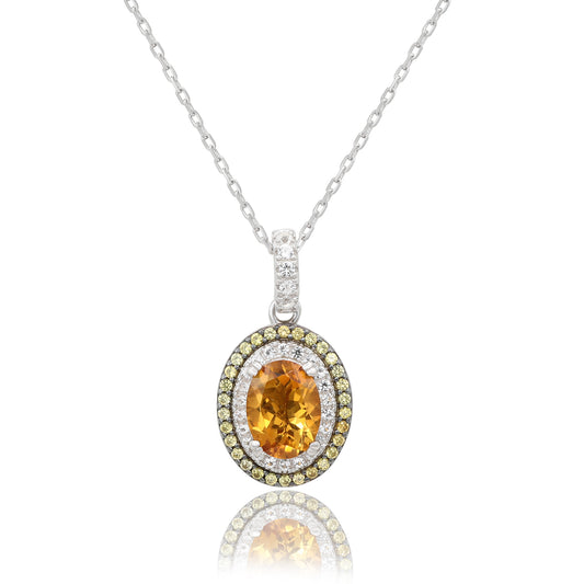 Suzy Levian Sterling Silver Oval Cut Orange Citrine And Yellow Sapphire Accent Pendant