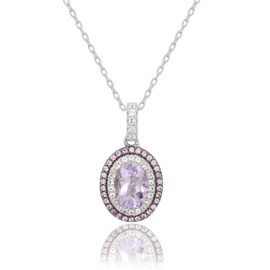 Suzy Levian Sterling Silver Oval Cut Purple Amethyst And Pink Sapphire Accent Pendant