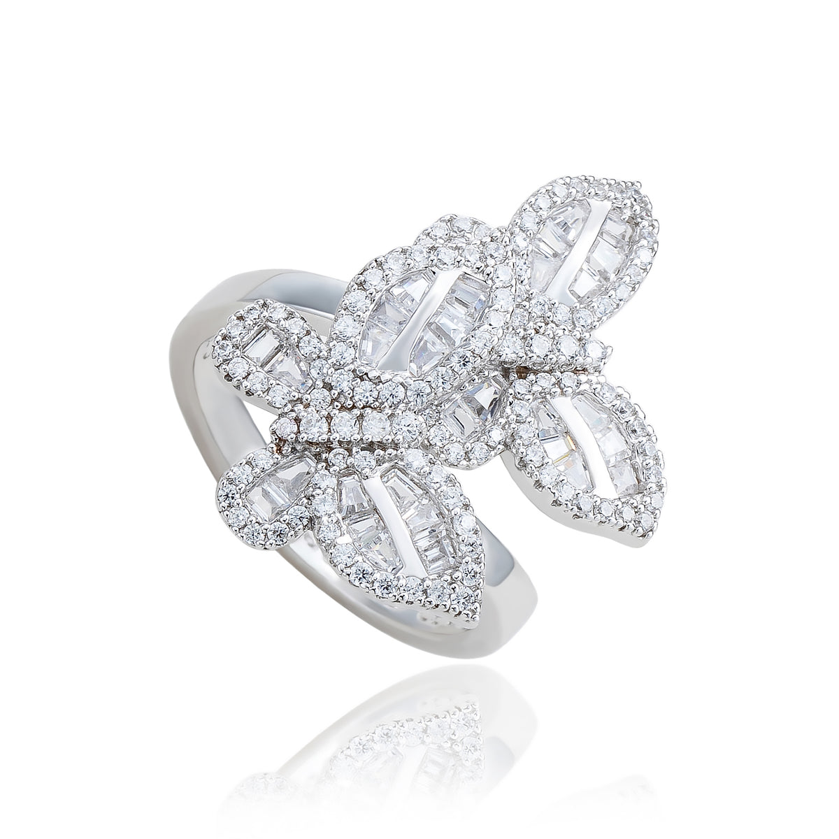 Suzy Levian Sterling Silver Cubic Zirconia Double Butterfly Ring