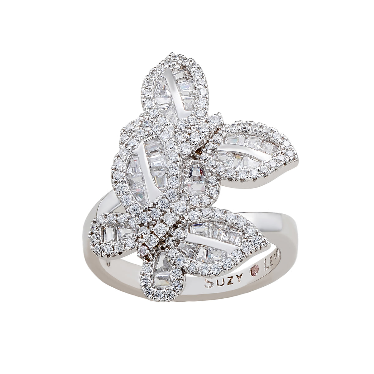 Suzy Levian Sterling Silver Cubic Zirconia Double Butterfly Ring