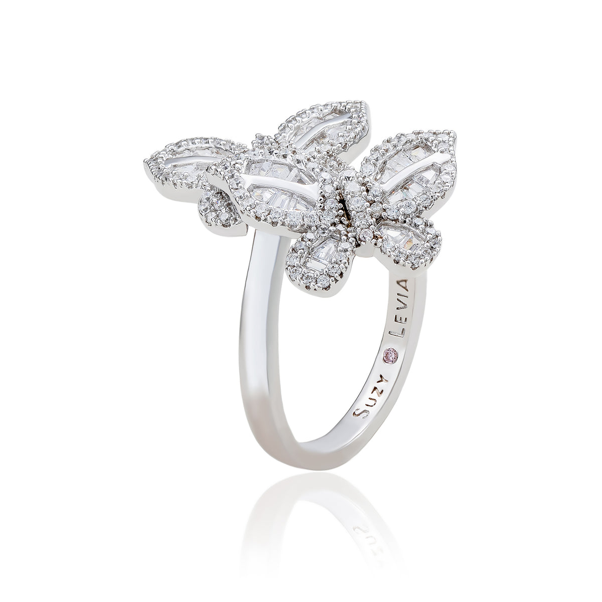 Suzy Levian Sterling Silver Cubic Zirconia Double Butterfly Ring