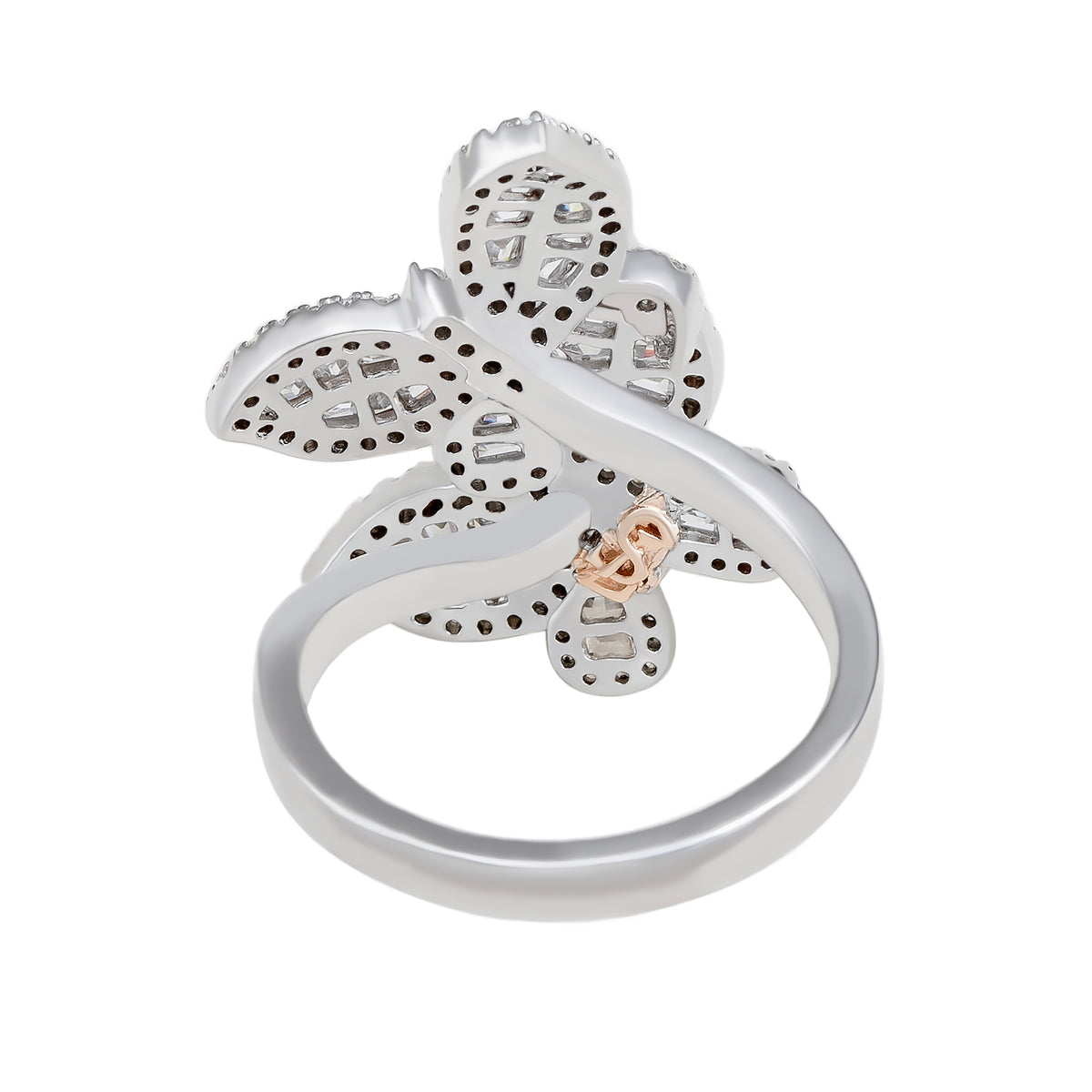 Suzy Levian Sterling Silver Cubic Zirconia Double Butterfly Ring