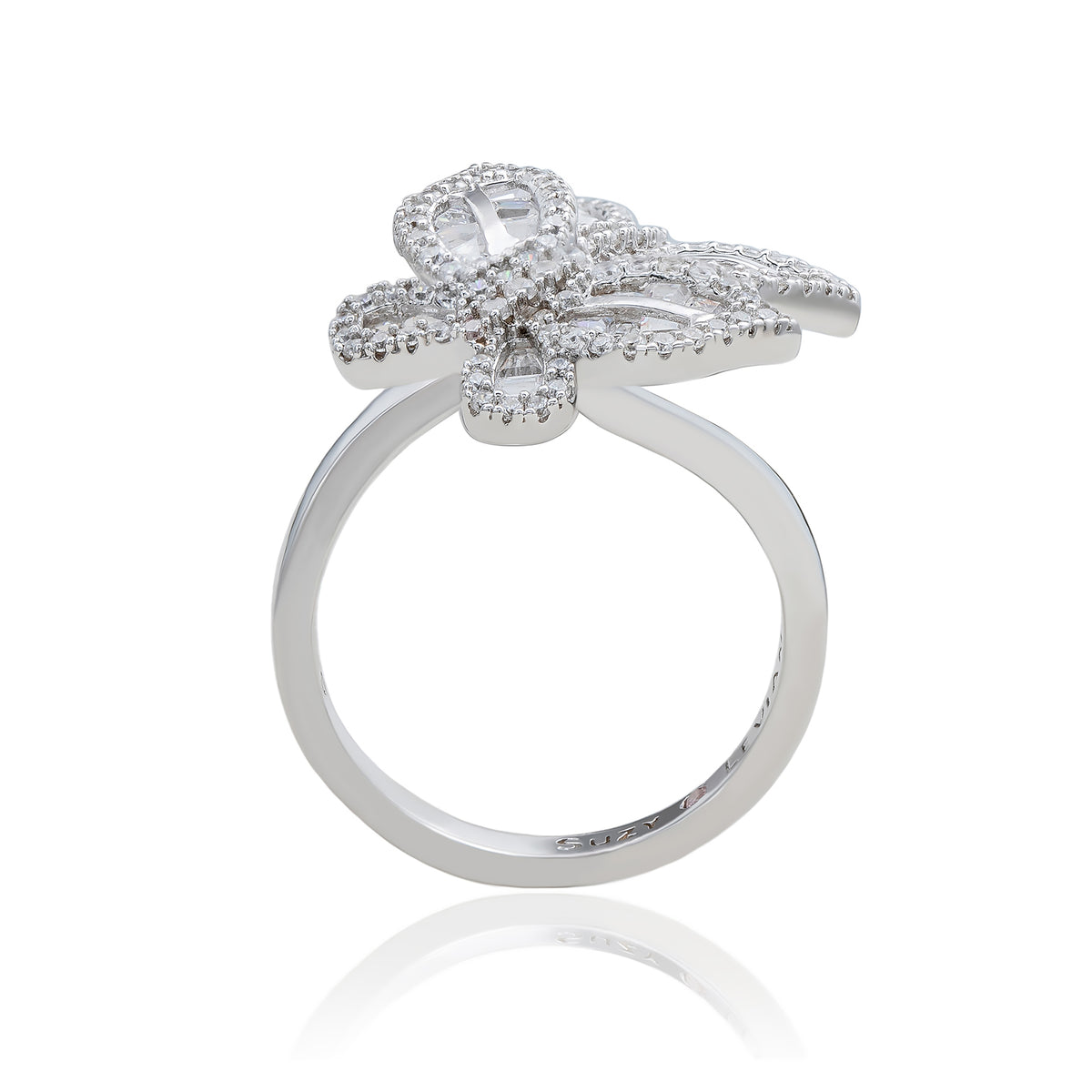 Suzy Levian Sterling Silver Cubic Zirconia Double Butterfly Ring