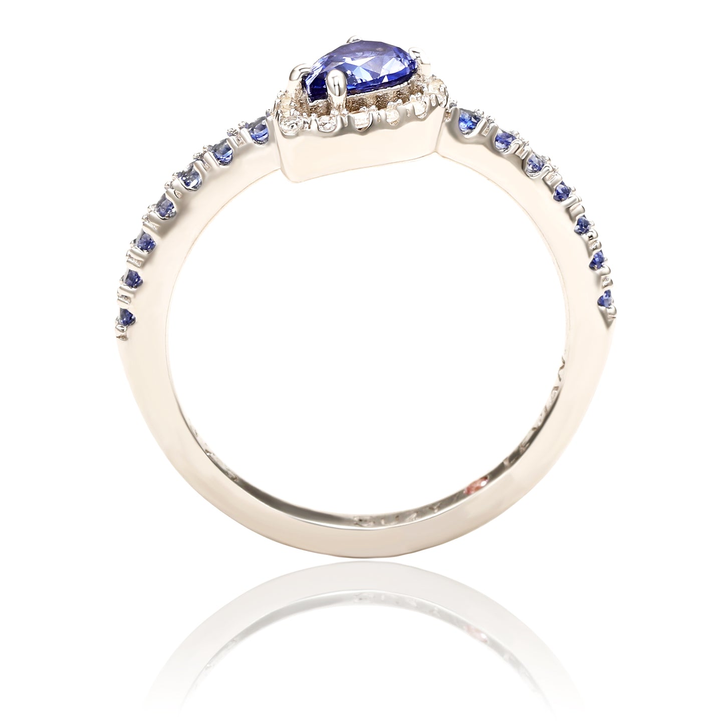 Suzy Levian Sterling Silver Blue & White Sapphire Pear Shape Petite Ring