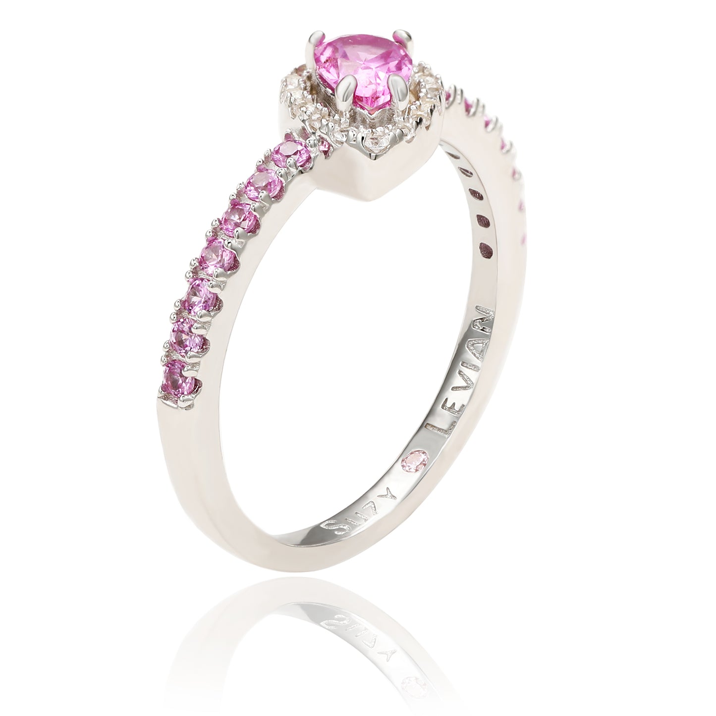 Suzy Levian Sterling Silver Pink & White Sapphire Pear Shape Petite Ring