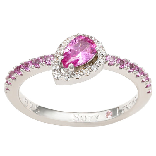 Suzy Levian Sterling Silver Pink & White Sapphire Pear Shape Petite Ring
