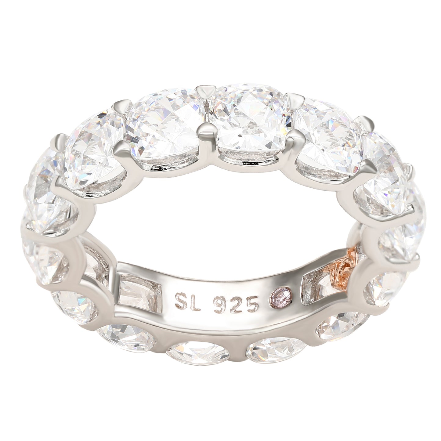 Suzy Levian Sterling Silver Cubic Zirconia White Checkered Cushion Cut Eternity Band