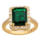 Suzy Levian Yellow Sterling Silver Large Emerald-Cut Green Cubic Zirconia and Baguette White Cubic Zirconia Halo Ring