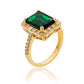 Suzy Levian Yellow Sterling Silver Large Emerald-Cut Green Cubic Zirconia and Baguette White Cubic Zirconia Halo Ring