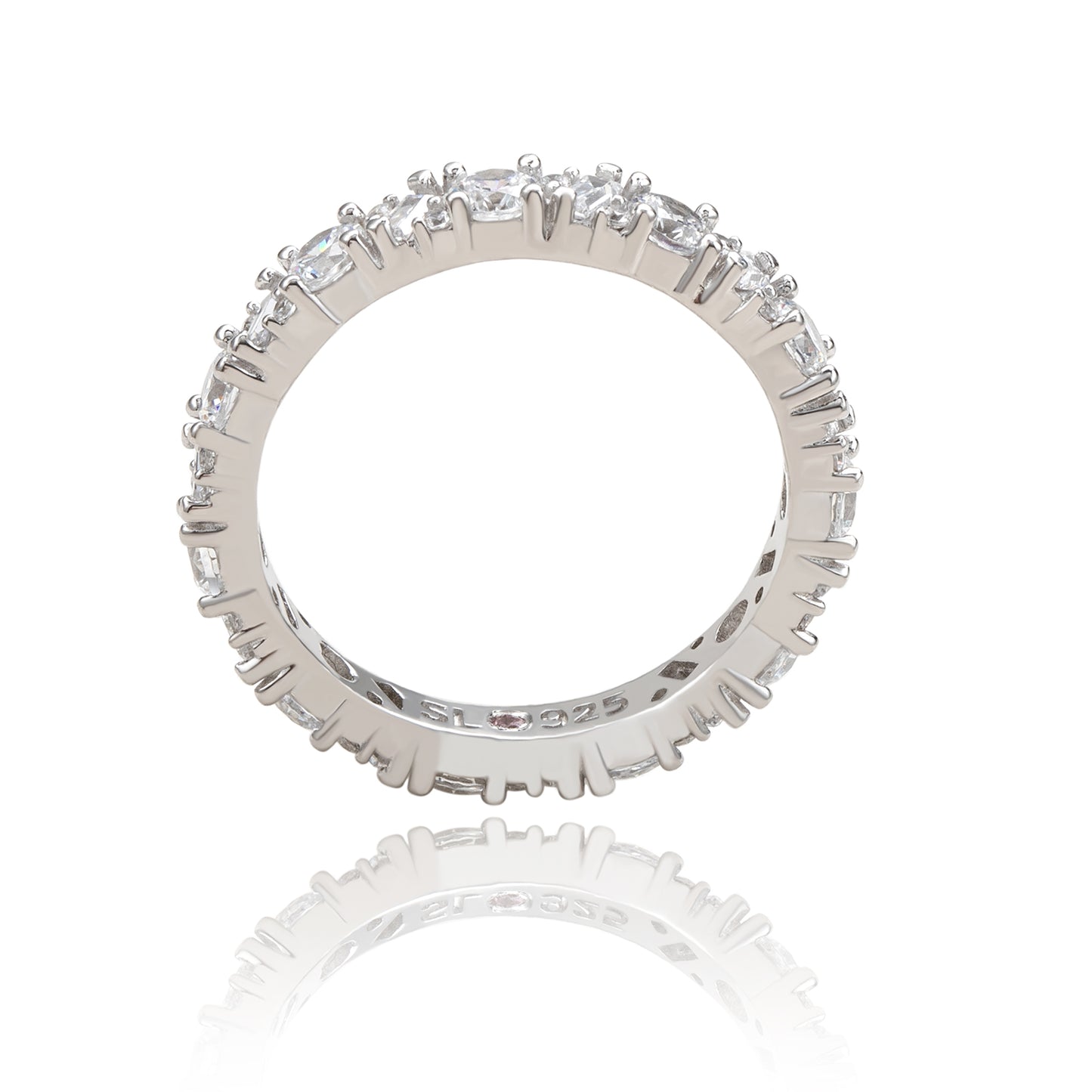 Suzy Levian Sterling Silver White Cubic Zirconia Round Baguette Alternating Eternity Band