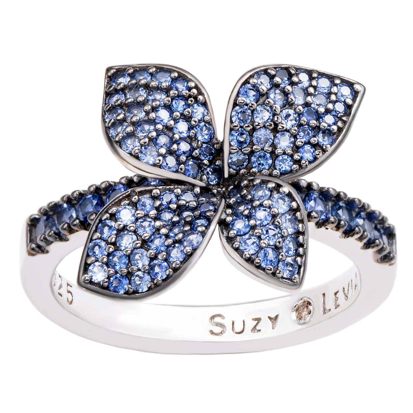 Suzy Levian Sterling Silver Blue Sapphire Flower Ring