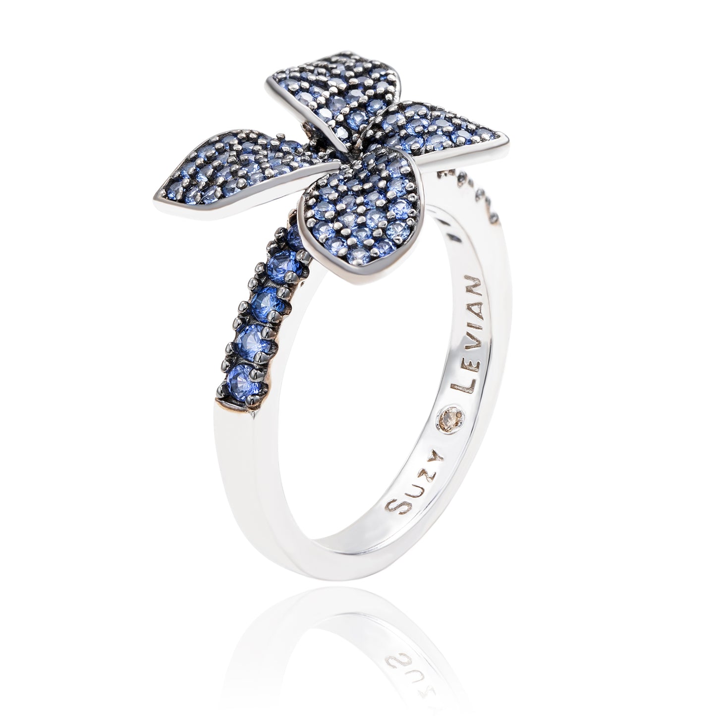 Suzy Levian Sterling Silver Blue Sapphire Flower Ring