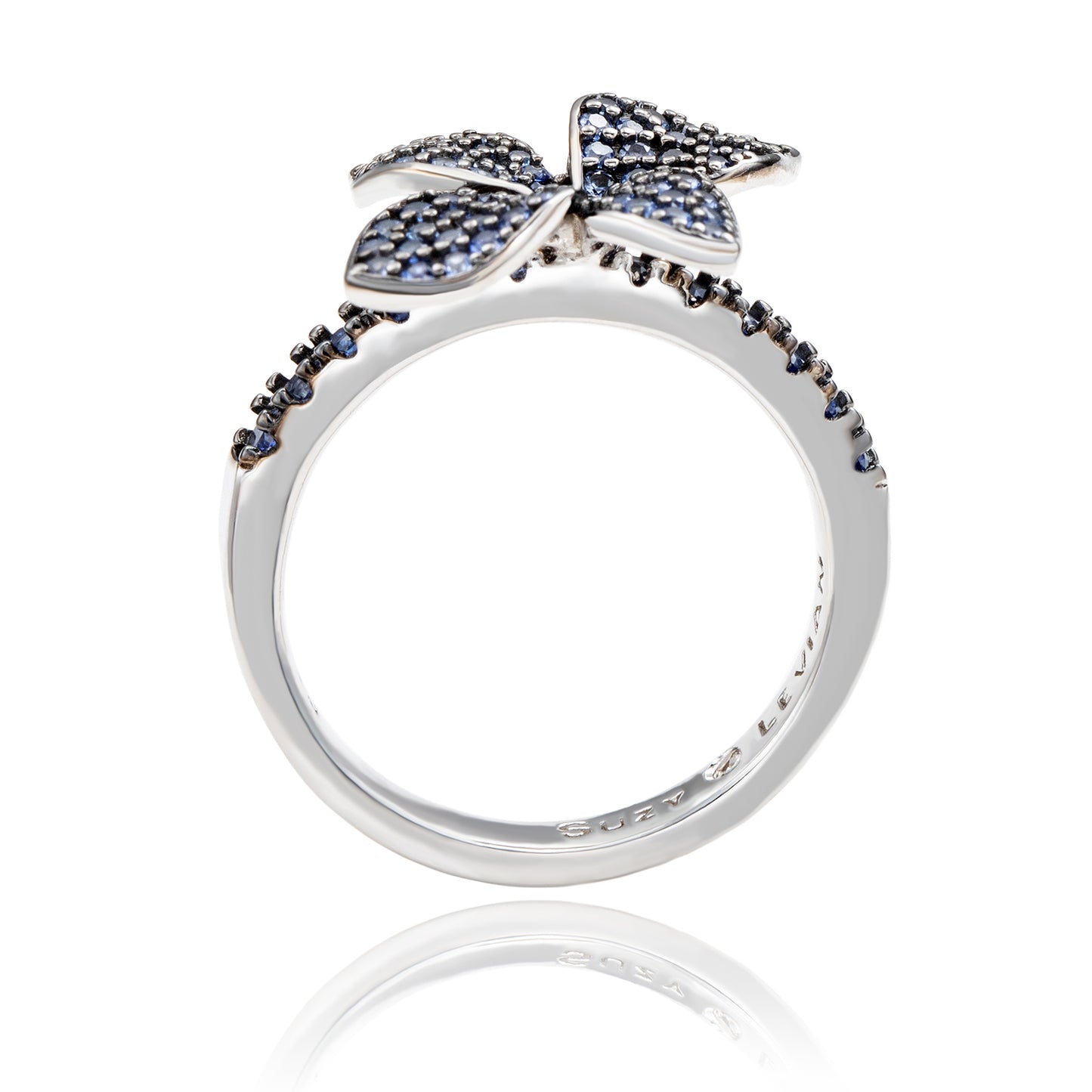 Suzy Levian Sterling Silver Blue Sapphire Flower Ring