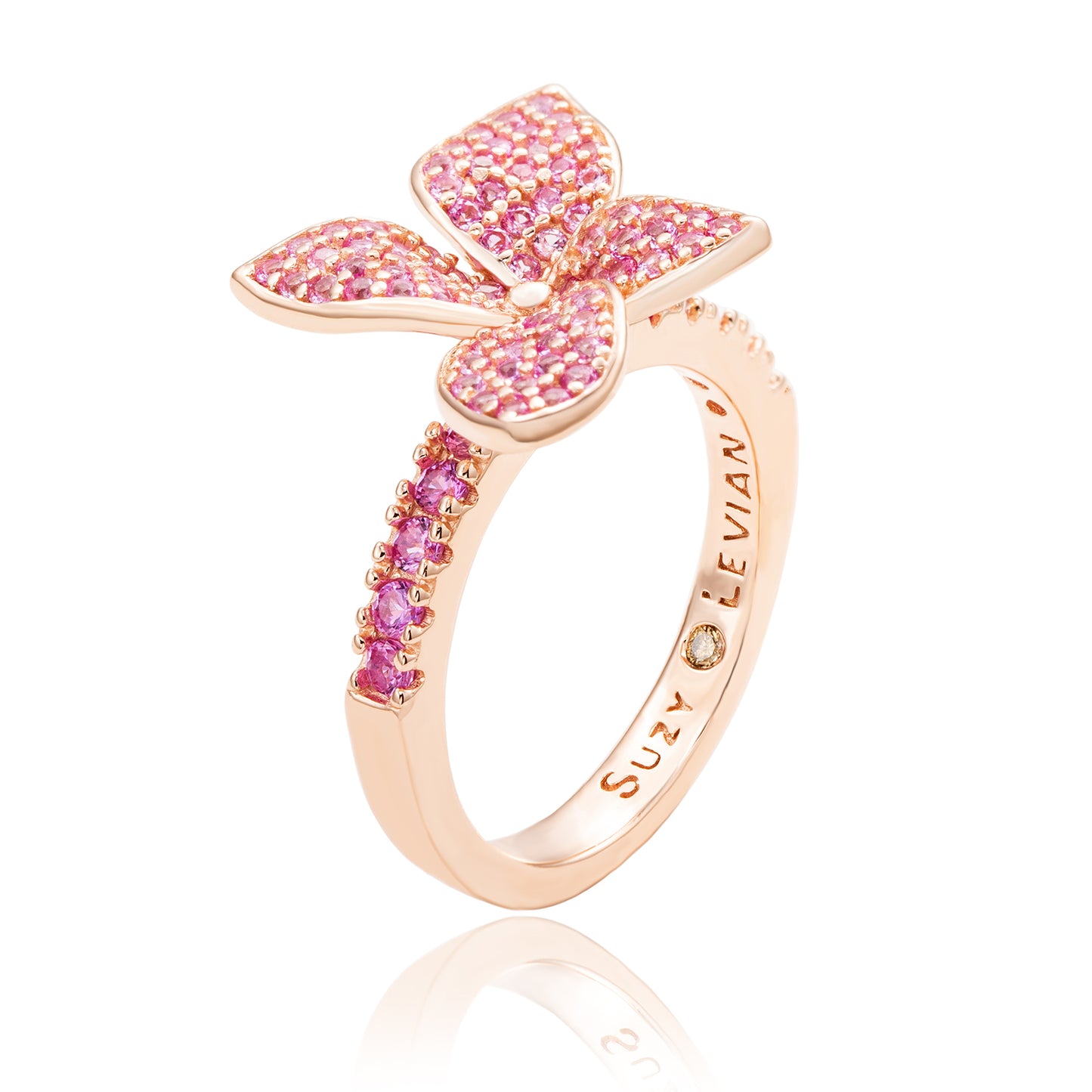 Suzy Levian Rose Sterling Silver Pink Sapphire Flower Ring